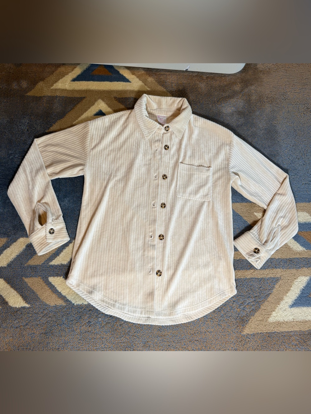Cream Corduroy Button-Up Shirt with Tortoise Buttons